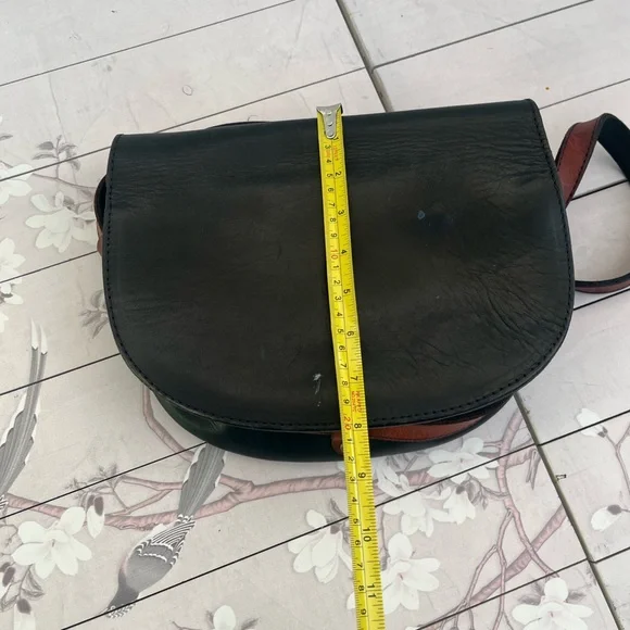 Vintage Black and Brown Crossbody Bag with Gold Accent - Picture 5 of 7